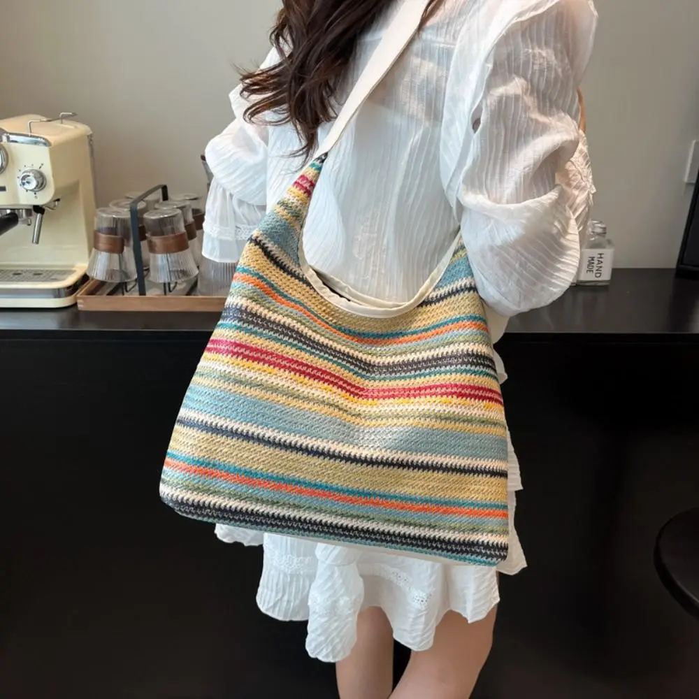 Fashion Beach Handbag Weave Straw Bag Bohemian Style Lazy Style Rainbow Beach Bag Large Capacity Hollow Tote Bag Streetwear
Fashion Beach Handbag Weave Straw Bag Bohemian Style Lazy Style Rainbow Beach Bag Large Capacity Hollow Tote Bag Streetwear