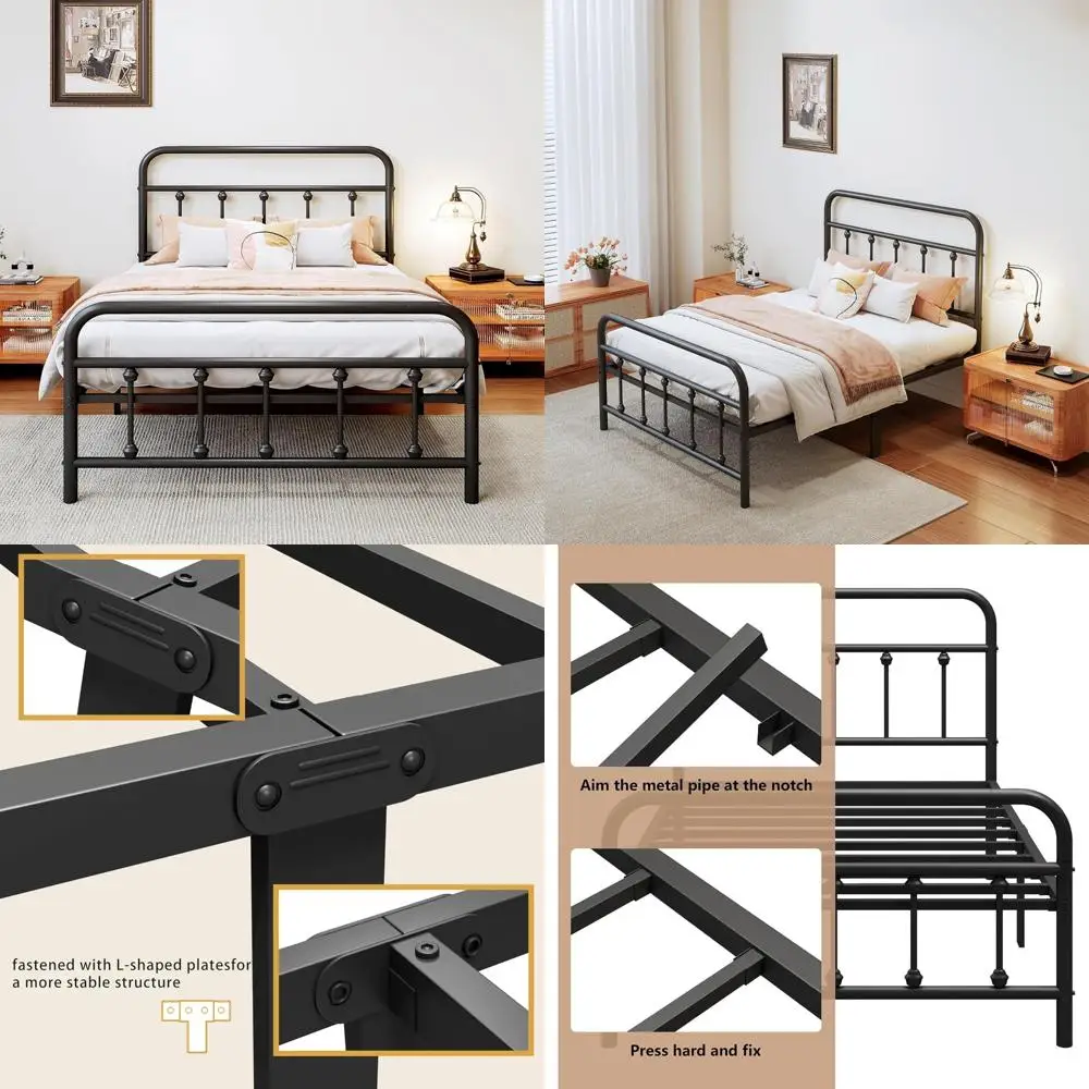Twin Size Metal Bed Frame with Headboard, Sturdy and Durable Steel Construction, Slat Support, Includes Underbed Storage
Twin Size Metal Bed Frame with Headboard, Sturdy and Durable Steel Construction, Slat Support, Includes Underbed Storage