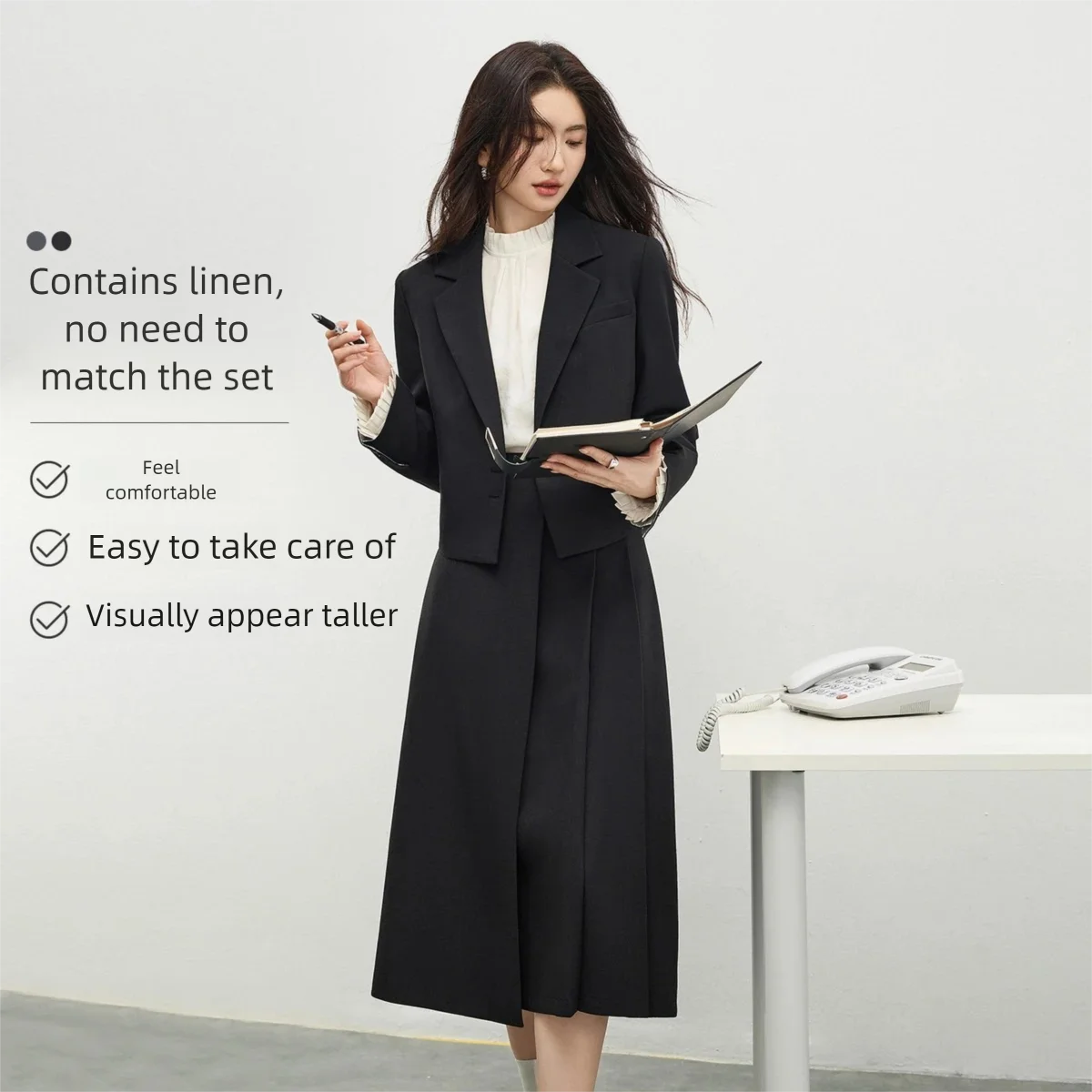 SENTUBILA Women Linen Structured Black Set Short Blazer High-Waisted A-Line Midi Skirt Suit 2026 Spring Office Wear 161ZA6416Z
SENTUBILA Women Linen Structured Black Set Short Blazer High-Waisted A-Line Midi Skirt Suit 2026 Spring Office Wear 161ZA6416Z