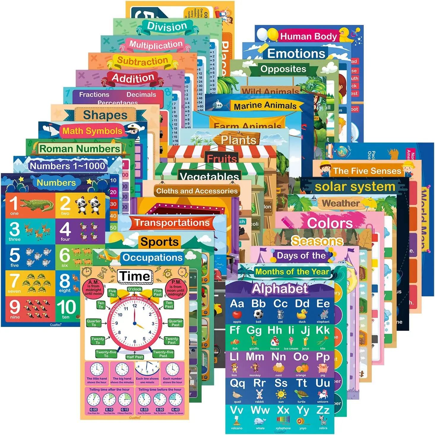 35 Pcs A3 Water-Resistant Educational Posters for Kids Ages 3-10 with Alphabet, Numbers, World Map & Foam Dots
35 Pcs A3 Water-Resistant Educational Posters for Kids Ages 3-10 with Alphabet, Numbers, World Map & Foam Dots