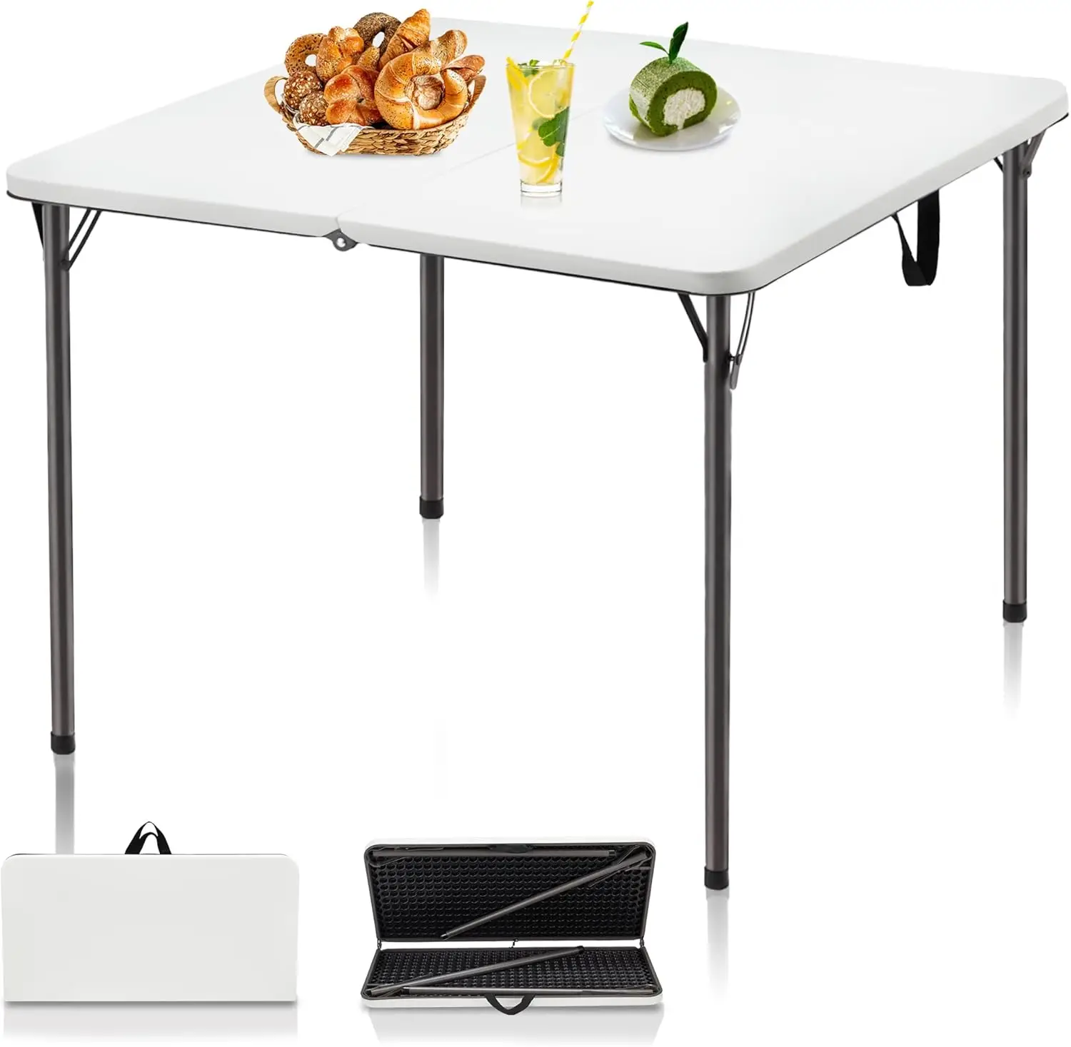 34" Portable Folding Table with Collapsible Legs & Handle, White for Camping, Picnic, Office
34" Portable Folding Table with Collapsible Legs & Handle, White for Camping, Picnic, Office