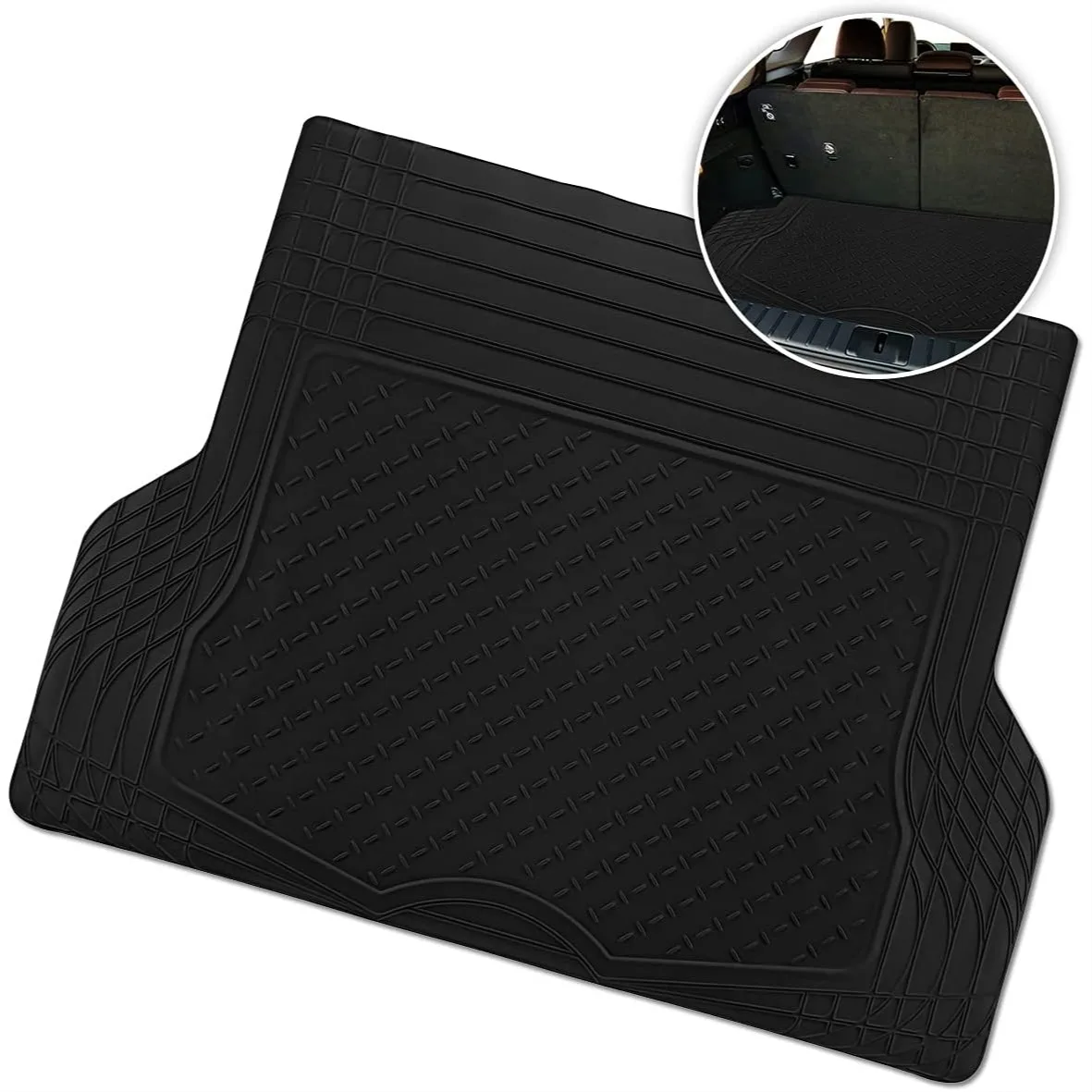 All Weather Rubber Cargo Liner Trunk Floor Mat Heavy Duty Black with Ridges and Channels
All Weather Rubber Cargo Liner Trunk Floor Mat Heavy Duty Black with Ridges and Channels