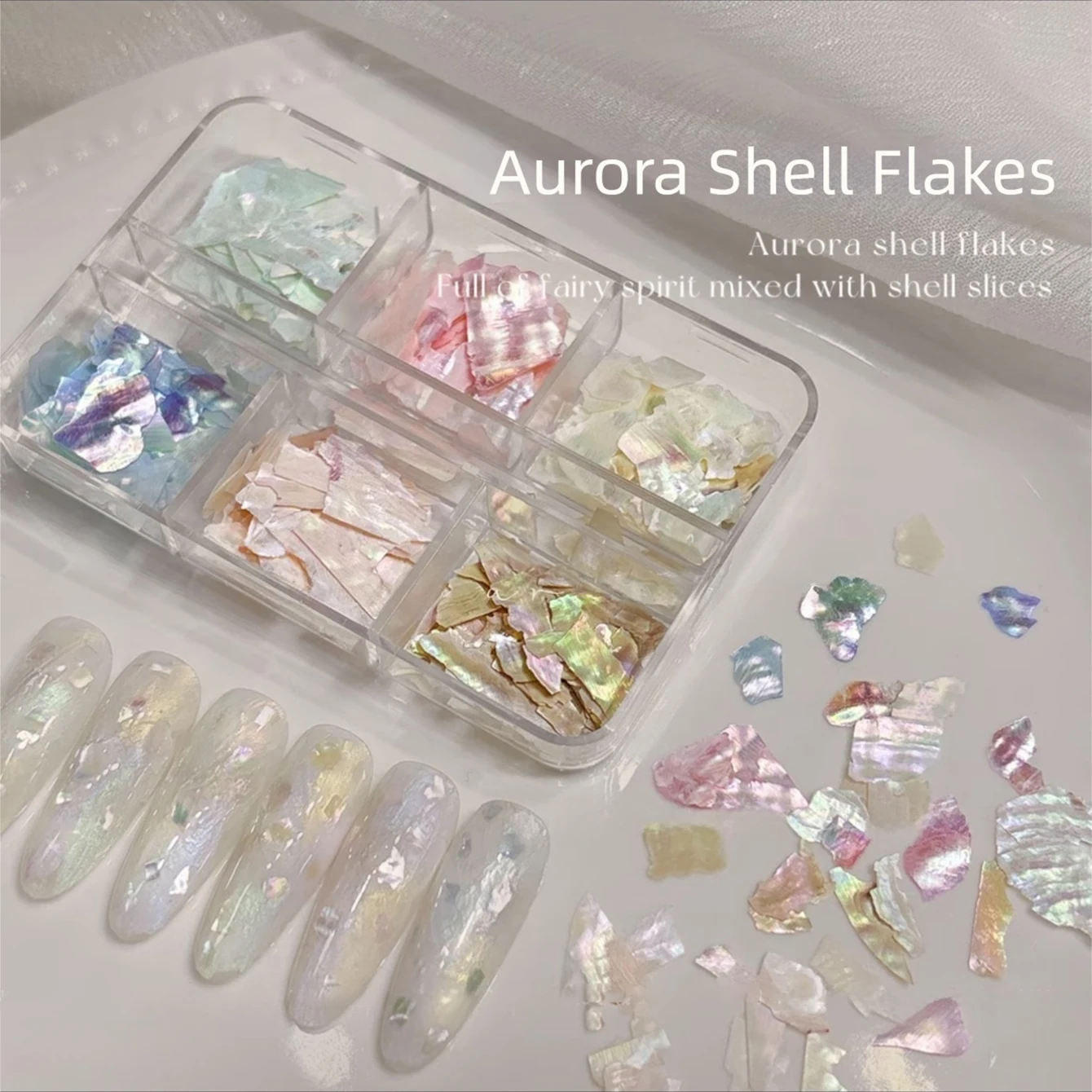 MIANEL 6-Grid Fairy Mica Shell Flakes Iridescent Aurora Fairy Style Ins Aesthetic White-Enhancing Acrylic Nail Art Decorations
MIANEL 6-Grid Fairy Mica Shell Flakes Iridescent Aurora Fairy Style Ins Aesthetic White-Enhancing Acrylic Nail Art Decorations