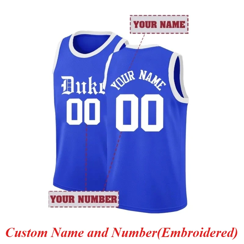 Customizable Duke Basketball Jersey Personalized Name & Number Embroidery, Breathable Sleeveless Sports Top for Men Casual Wear
Customizable Duke Basketball Jersey Personalized Name & Number Embroidery, Breathable Sleeveless Sports Top for Men Casual Wear