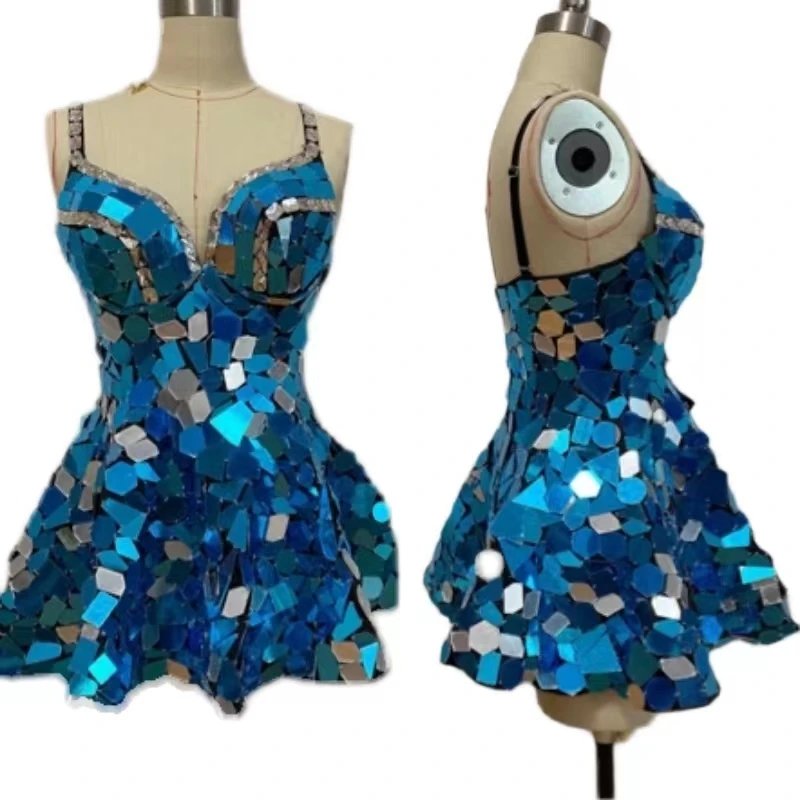 Handmade Women Mirror Sequins Dress Sexy Geometric Irregular Lens Large Swing Skirt Stage Party Dress Wear
Handmade Women Mirror Sequins Dress Sexy Geometric Irregular Lens Large Swing Skirt Stage Party Dress Wear