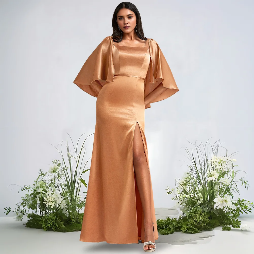 Elegant A-Line Square Bridesmaid Dresses Stretch Satin Floor-Length Cape Leg Slit Luxury Wedding Guest Cocktail Dress 2025
Elegant A-Line Square Bridesmaid Dresses Stretch Satin Floor-Length Cape Leg Slit Luxury Wedding Guest Cocktail Dress 2025