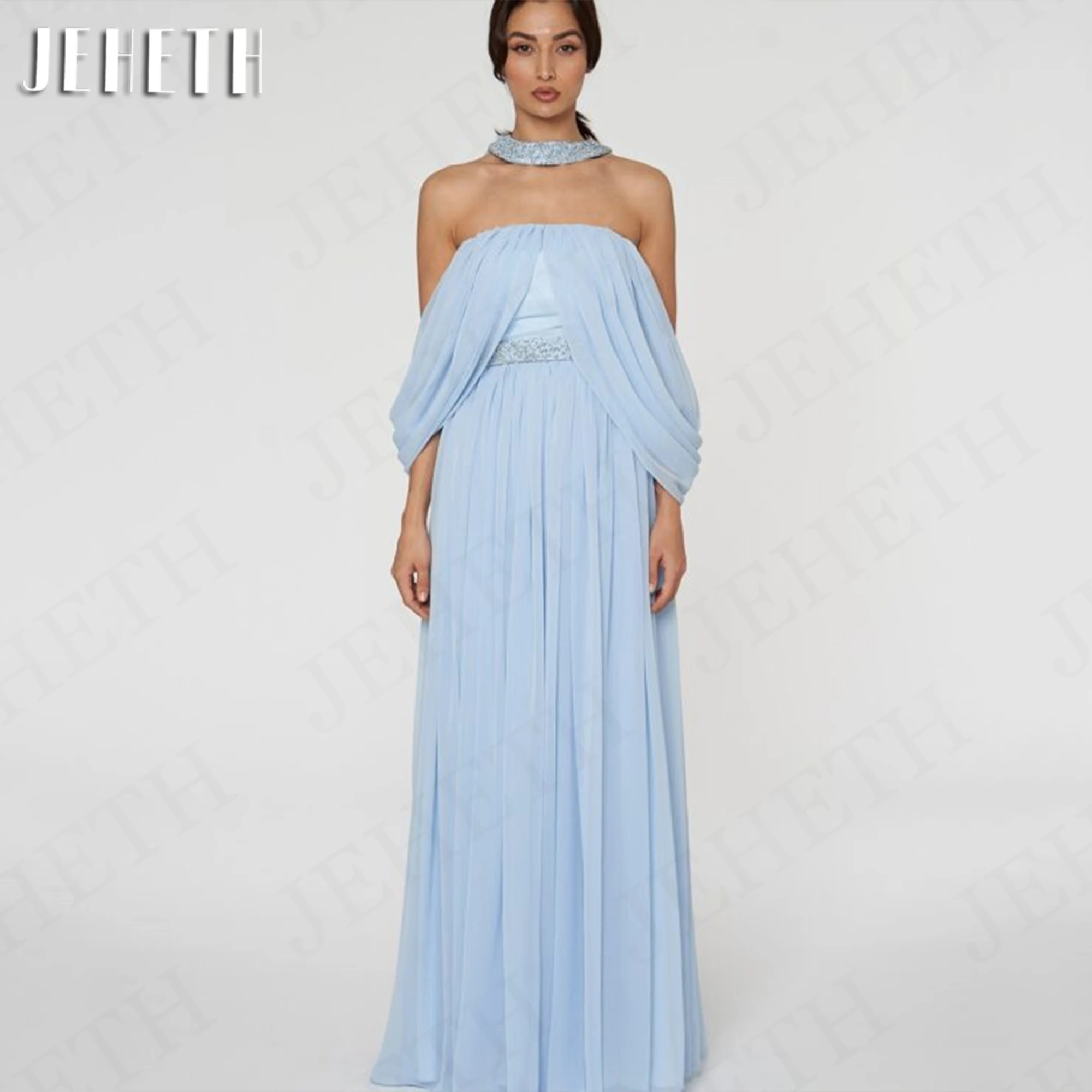 JEHETH Off Shoulder Evening Dress Luxury Dubai Blue Chiffon Beaded Halter A Line Special Occasion Dresses Women robes de soirée
JEHETH Off Shoulder Evening Dress Luxury Dubai Blue Chiffon Beaded Halter A Line Special Occasion Dresses Women robes de soirée