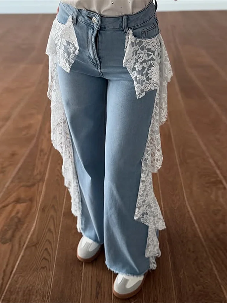Women Light Blue Denim Wide-leg Jeans with Lace Adorned Pockets Effortlessly Stylish for Daily Wear Elegant Fashion Denim Pant
Women Light Blue Denim Wide-leg Jeans with Lace Adorned Pockets Effortlessly Stylish for Daily Wear Elegant Fashion Denim Pant
