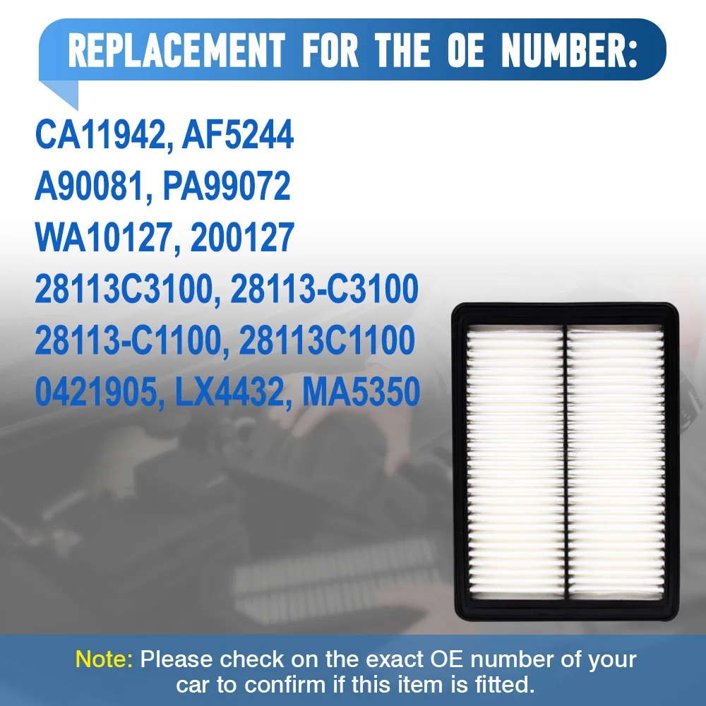 28113-C3100 Car Engine Air Filter for Hyundai Grandeur IG Sonata 14 Kia Optima L4 2.0L CA11942 28113-C1100 AF5244 WA10127
28113-C3100 Car Engine Air Filter for Hyundai Grandeur IG Sonata 14 Kia Optima L4 2.0L CA11942 28113-C1100 AF5244 WA10127