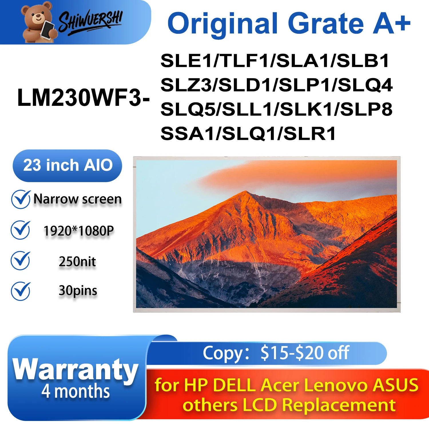 Оригинальный новый 23-дюймовый LM230WF3 SLE1 TLF1 SLA1 SLB1 SLZ3 SLD1 SLP1 SLQ4 SLQ5 SLL1 SLK1 SLP8 SSA1 SLQ1 SLR1 ЖК-монитор
Оригинальный новый 23-дюймовый LM230WF3 SLE1 TLF1 SLA1 SLB1 SLZ3 SLD1 SLP1 SLQ4 SLQ5 SLL1 SLK1 SLP8 SSA1 SLQ1 SLR1 ЖК-монитор