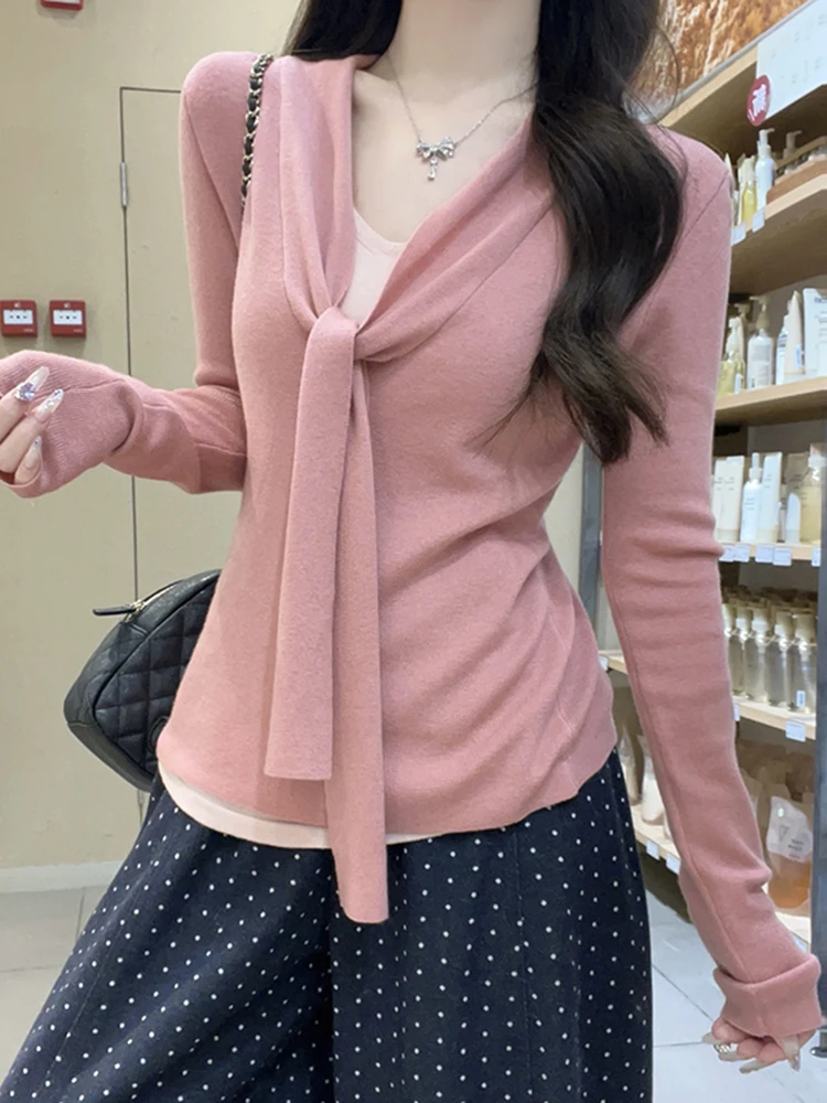 Корейский вязаный свитер с V-образным вырезом, нежно-розовый, женский, зимний, новый, удлиненный, облегающий, базовый топ с поясом
Корейский вязаный свитер с V-образным вырезом, нежно-розовый, женский, зимний, новый, удлиненный, облегающий, базовый топ с поясом