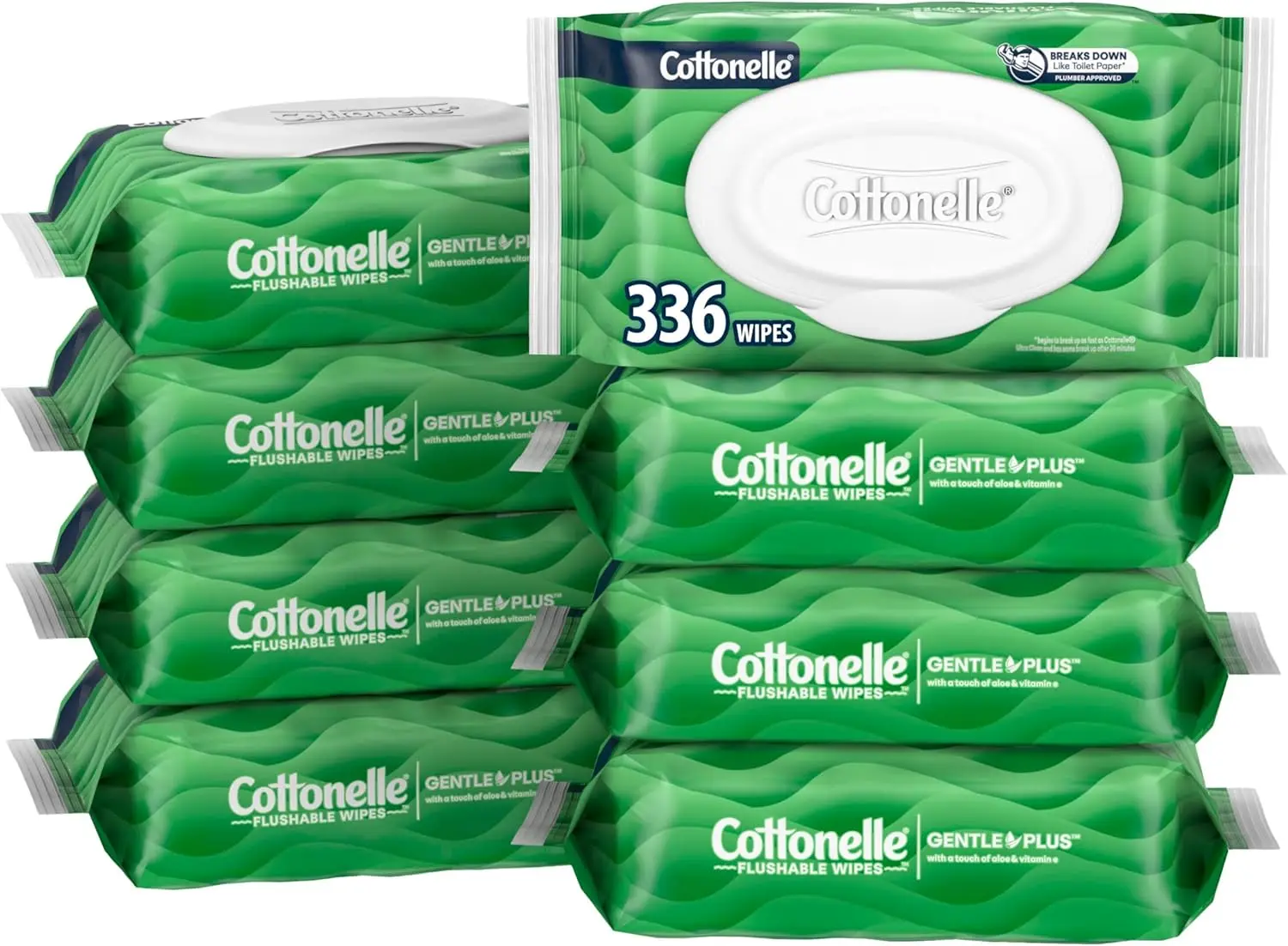Flushable Wet Wipes with Aloe & Vitamin E, 8 Flip-Top Packs, 42 Wipes Each (336 Total)
Flushable Wet Wipes with Aloe & Vitamin E, 8 Flip-Top Packs, 42 Wipes Each (336 Total)