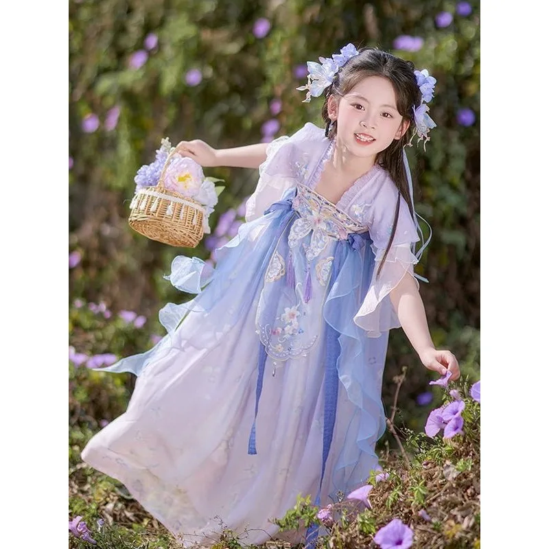 Girls' purple Hanfu summer super fairy embroidered skirt, Chinese style and ancient style princess performance Tang costume
Girls' purple Hanfu summer super fairy embroidered skirt, Chinese style and ancient style princess performance Tang costume