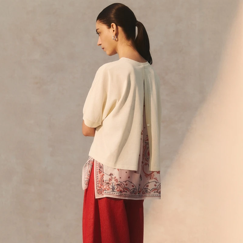 Lightweight Breathable Summer Knitted Short Sleeve Top with Silk Scarf Strap Floral Print Casual Loose Fit Wool Blend Sweater
Lightweight Breathable Summer Knitted Short Sleeve Top with Silk Scarf Strap Floral Print Casual Loose Fit Wool Blend Sweater