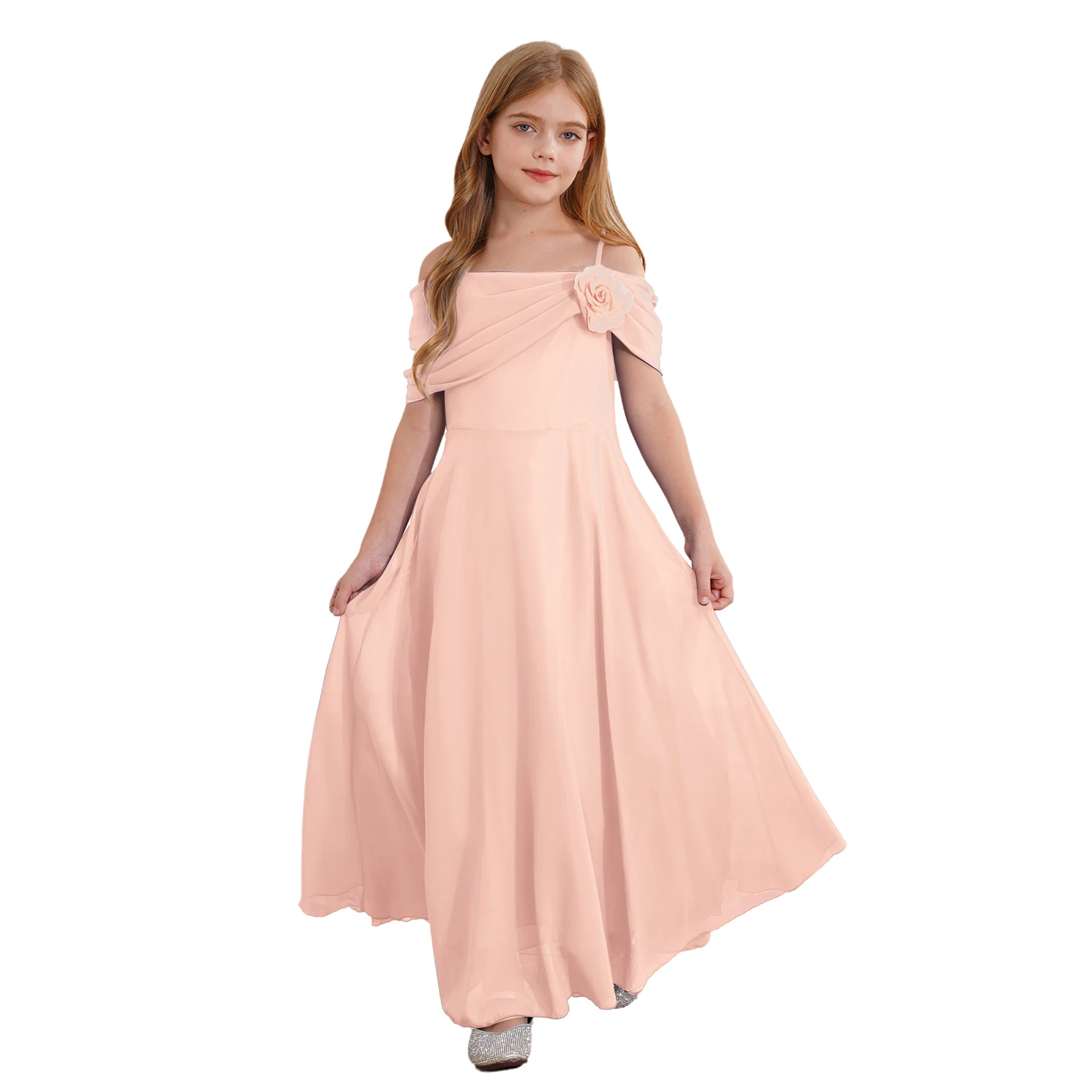 Kids Girls Elegant Party Dress Flower Applique Off Shoulder Flattering Ruched A-Line Chiffon Dress for Bridesmaid Birthday Gowns
Kids Girls Elegant Party Dress Flower Applique Off Shoulder Flattering Ruched A-Line Chiffon Dress for Bridesmaid Birthday Gowns