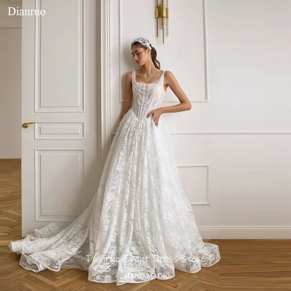 Dianruo Luxury Square Neck Bridal Wedding Dress Pearls Maxi Vestido De Noiva Lace A Line Appliques Evening Dresses Customized
Dianruo Luxury Square Neck Bridal Wedding Dress Pearls Maxi Vestido De Noiva Lace A Line Appliques Evening Dresses Customized