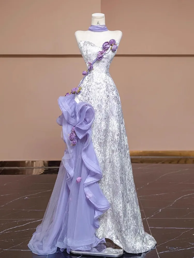 Elegant Purple Off-Shoulder Fish-Tail Evening Gown Women's Luxury Bride Toasting Dress High Waist Sleeveless Fairy Skirt
Elegant Purple Off-Shoulder Fish-Tail Evening Gown Women's Luxury Bride Toasting Dress High Waist Sleeveless Fairy Skirt