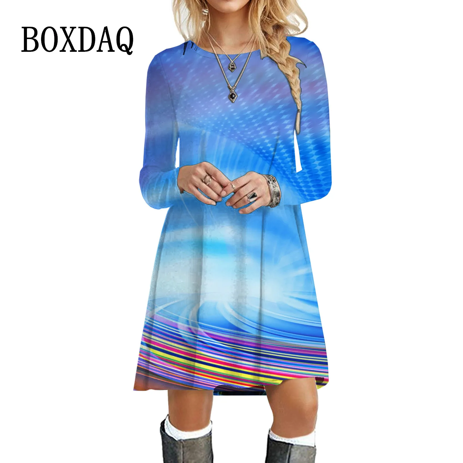 Elegant Fashion Rainbow Striped Women Dress Autumn Long Sleeve O-Neck Mini A-Line Dress Casual Streetwear Loose Oversized Dress
Elegant Fashion Rainbow Striped Women Dress Autumn Long Sleeve O-Neck Mini A-Line Dress Casual Streetwear Loose Oversized Dress