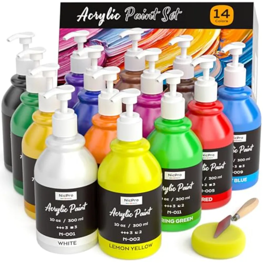 14 Colors Acrylic Paint Set 10oz/300ml,Large Bulk Acrylic Paints kits Rich Pigment Art Painting Supplies for Artists, Beginners
14 Colors Acrylic Paint Set 10oz/300ml,Large Bulk Acrylic Paints kits Rich Pigment Art Painting Supplies for Artists, Beginners