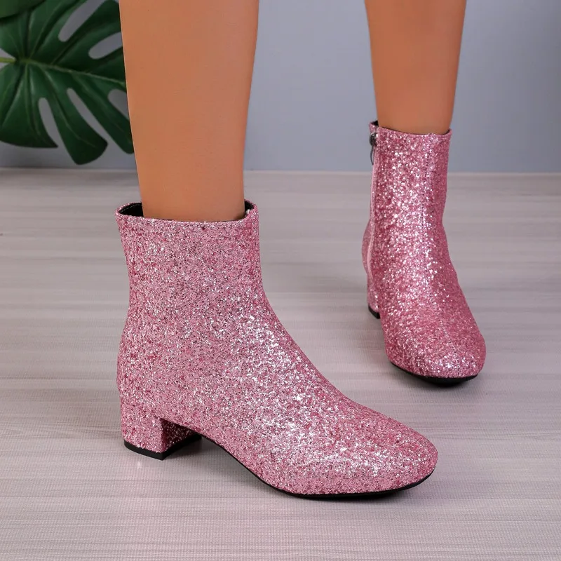 Women's Boots Rhinestone Autumn and Winter Plus Size Round Head Sequins Thick Heel Women's Fashion Boots Pink Low Boots
Women's Boots Rhinestone Autumn and Winter Plus Size Round Head Sequins Thick Heel Women's Fashion Boots Pink Low Boots