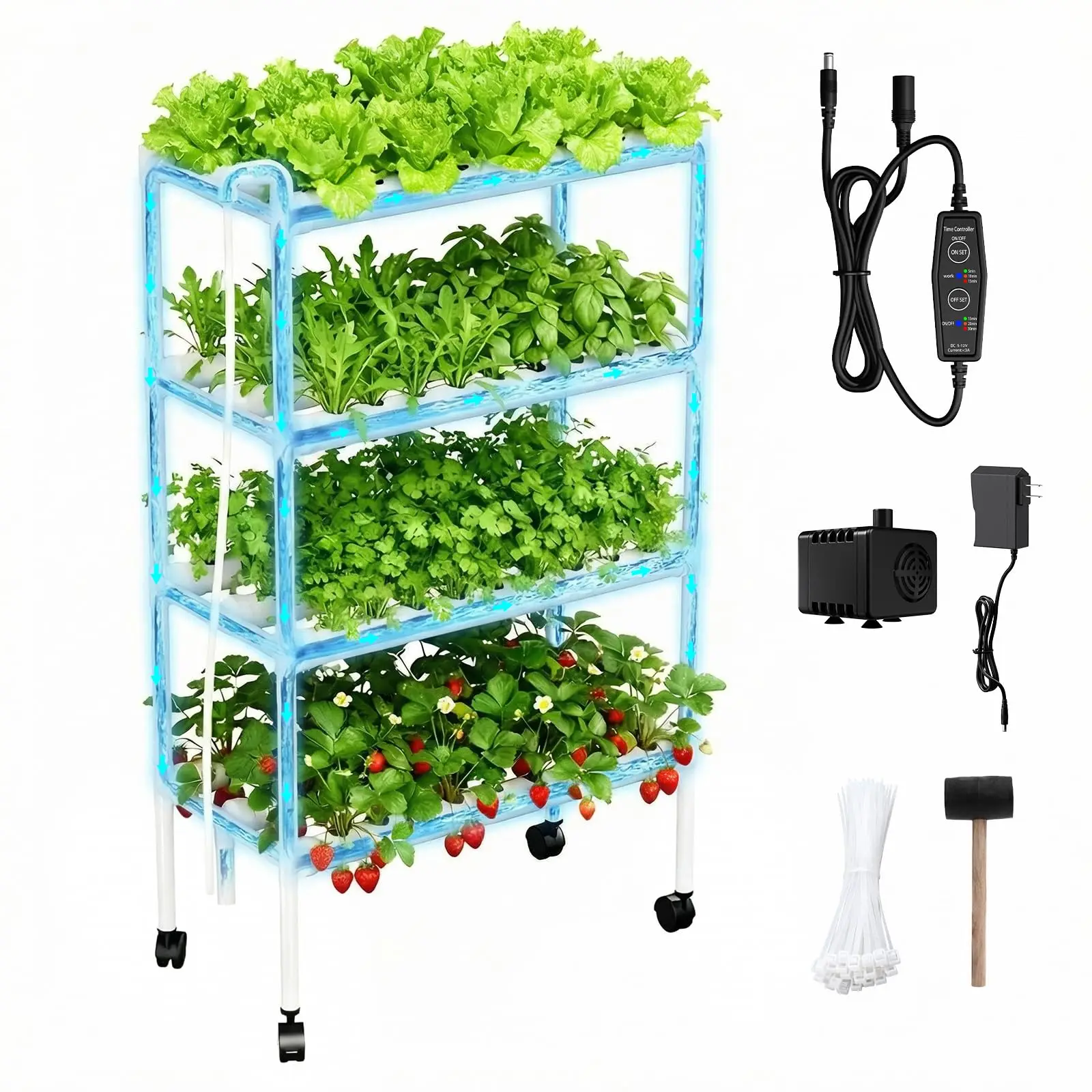 4-Level Rolling Hydroponic Tower With 108 Planting Slots, Food-Grade PVC-U Structure, Submersible Pump, Digital Timer For
4-Level Rolling Hydroponic Tower With 108 Planting Slots, Food-Grade PVC-U Structure, Submersible Pump, Digital Timer For