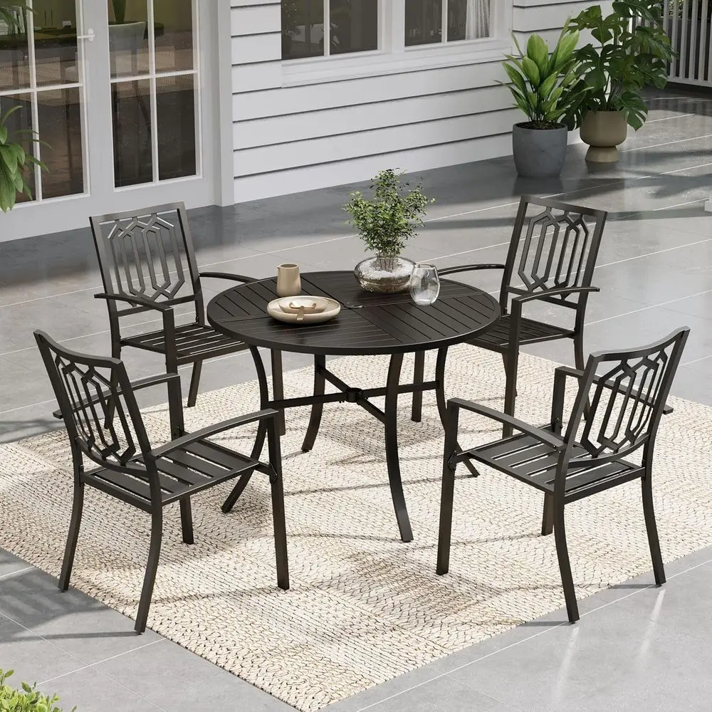 Round Patio Table and Chairs Set, Outdoor Dining Set or 4, 5 Piece Metal Patio urniture, 42" Black Table(Geometry)
Round Patio Table and Chairs Set, Outdoor Dining Set or 4, 5 Piece Metal Patio urniture, 42" Black Table(Geometry)
