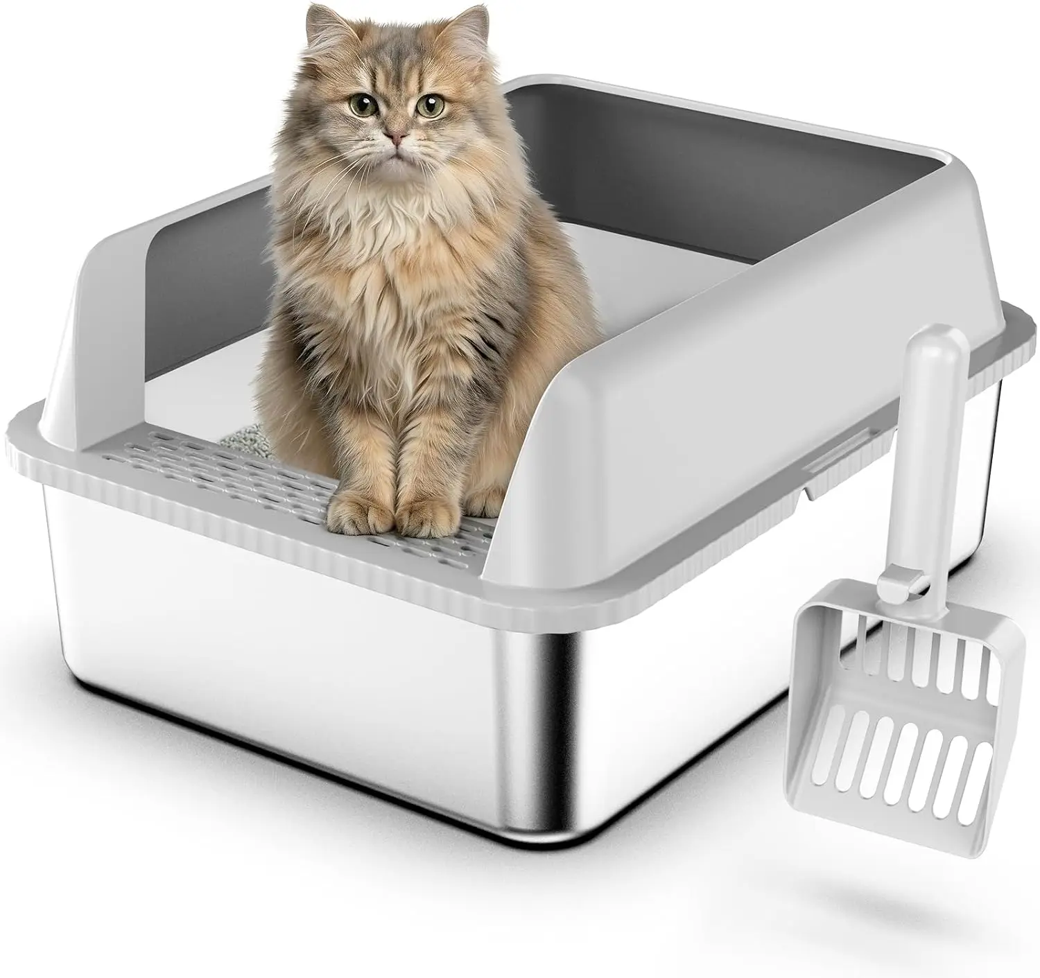 Stainless Steel Litter Box with Lid, 17.3”×13.4”×9" Kitty Litter Box for Kittens & Small Pets, High Sides Metal Cat
Stainless Steel Litter Box with Lid, 17.3”×13.4”×9" Kitty Litter Box for Kittens & Small Pets, High Sides Metal Cat