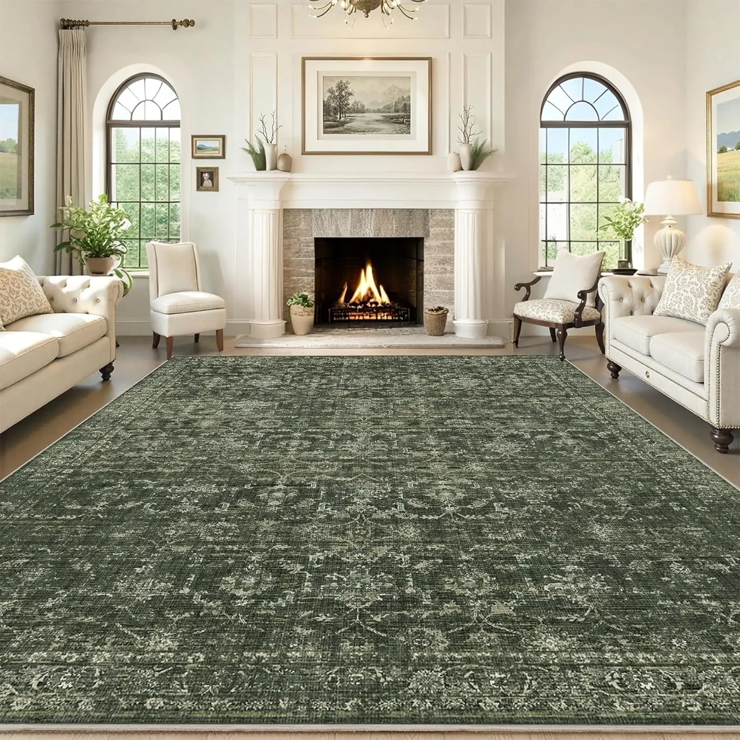 Washable Area Rug 8x10 Green Living Room Vintage Boho Large Bedroom Dining Room Office Distressed Floral Print Carpet Under Tabl
Washable Area Rug 8x10 Green Living Room Vintage Boho Large Bedroom Dining Room Office Distressed Floral Print Carpet Under Tabl