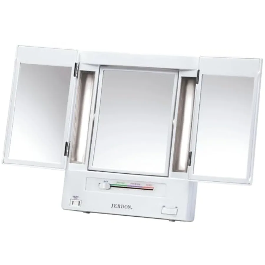 Tri-Fold Two-Sided Makeup Mirror with Lights - Vanity Mirror with 5X Magnification and Multiple Light Settings - White Base - M
Tri-Fold Two-Sided Makeup Mirror with Lights - Vanity Mirror with 5X Magnification and Multiple Light Settings - White Base - M