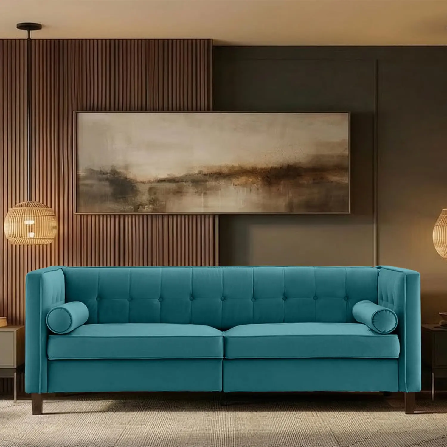 78'' Velvet Loveseat Mid-Century Button Tufted Bolster Pillows Tool-Free Living Room Sofa Customized
78'' Velvet Loveseat Mid-Century Button Tufted Bolster Pillows Tool-Free Living Room Sofa Customized