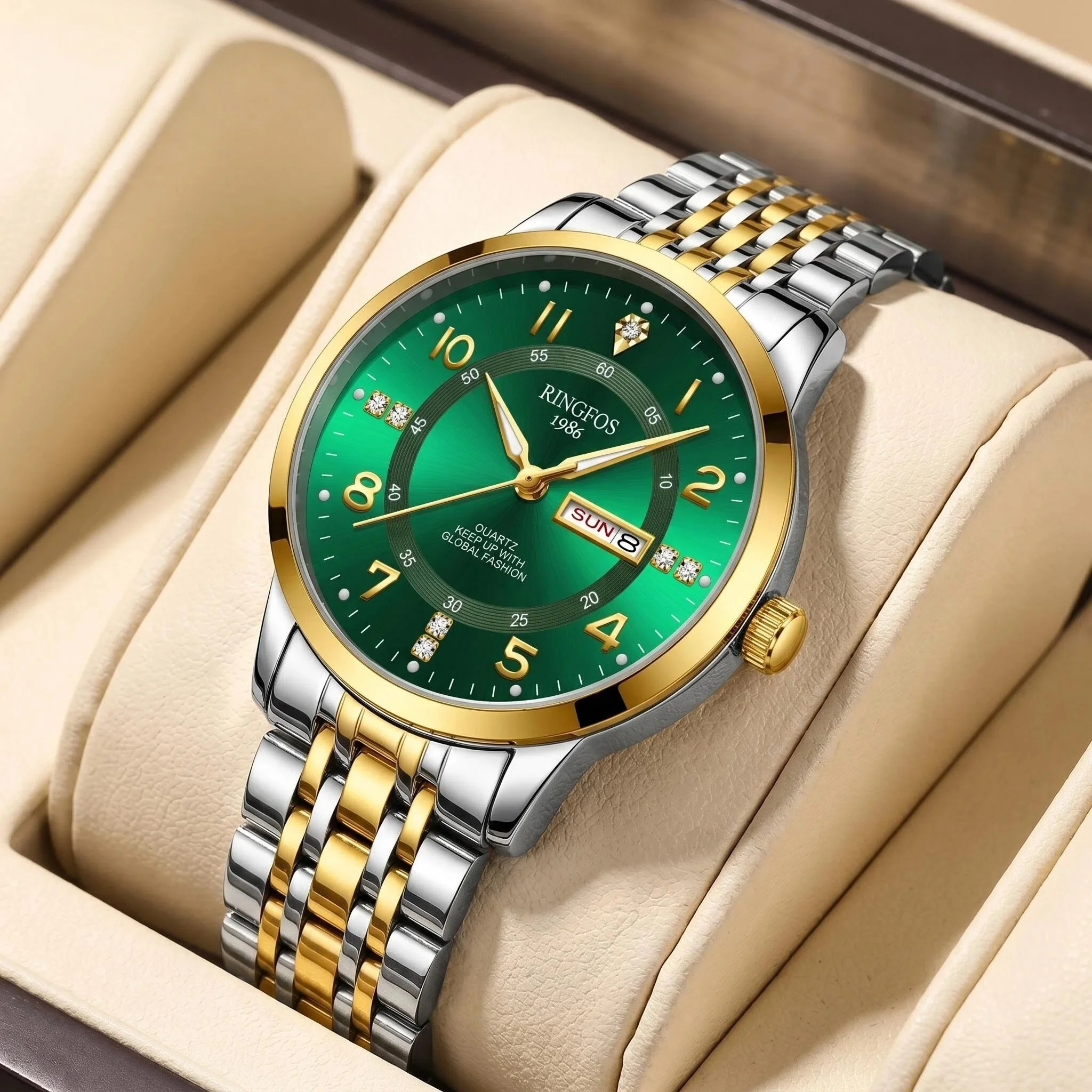 Casual business quartz wristwatch, featuring a large alloy dial with luminescent display and a stainless steel strap; a classic
Casual business quartz wristwatch, featuring a large alloy dial with luminescent display and a stainless steel strap; a classic