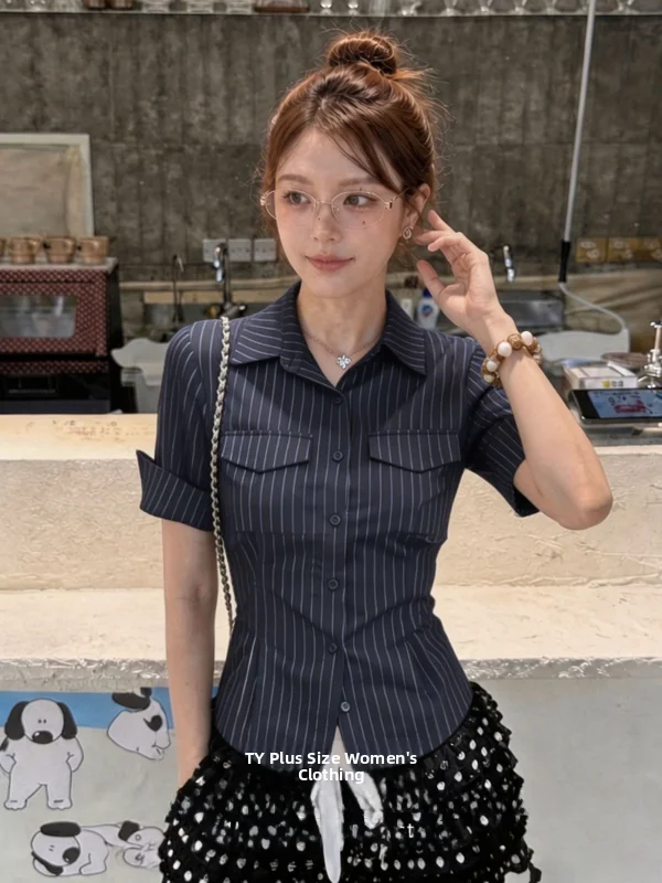 plus Size Slim Fit Striped Short Sleeve Shirt Summer Side Waist Pleated Casual Loose Top for plus Size Women Fat Sister
plus Size Slim Fit Striped Short Sleeve Shirt Summer Side Waist Pleated Casual Loose Top for plus Size Women Fat Sister