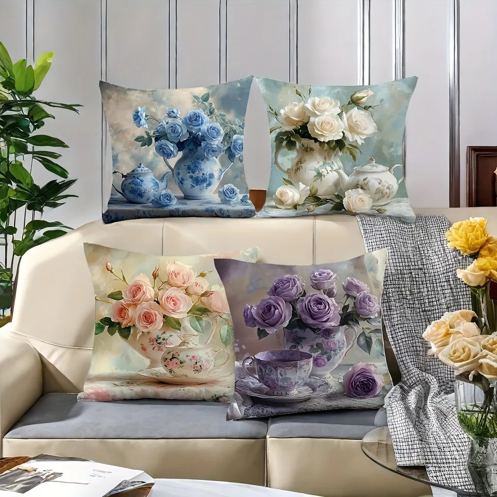 Elegant Floral Teaset Pillowcase: Pastel Rose & Porcelain Pattern Decorative Pillow Cover
Elegant Floral Teaset Pillowcase: Pastel Rose & Porcelain Pattern Decorative Pillow Cover