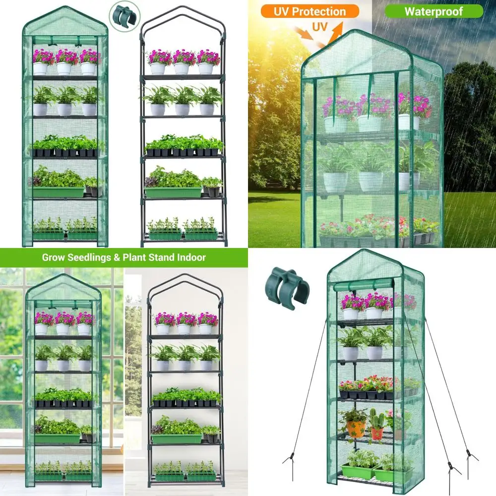 Портативная 5-ярусная пластиковая теплица-стеллаж с покрытием из полиэтилена для рассады - идеально подходит для выращивания растений в помещении или на улице
Портативная 5-ярусная пластиковая теплица-стеллаж с покрытием из полиэтилена для рассады - идеально подходит для выращивания растений в помещении или на улице