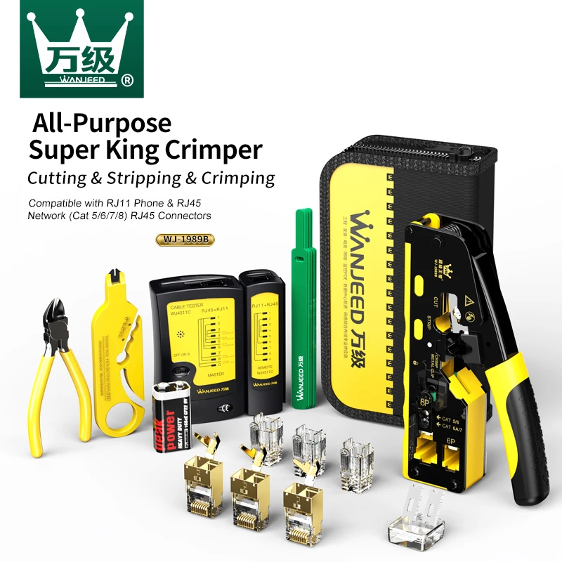 WANJEED All-In-One RJ45 Crimping Tool, for Cat5e/Cat6/Cat6A/Cat7/Cat8 Connectors, Integrated Wire Stripping, Cutting & Crimping
WANJEED All-In-One RJ45 Crimping Tool, for Cat5e/Cat6/Cat6A/Cat7/Cat8 Connectors, Integrated Wire Stripping, Cutting & Crimping