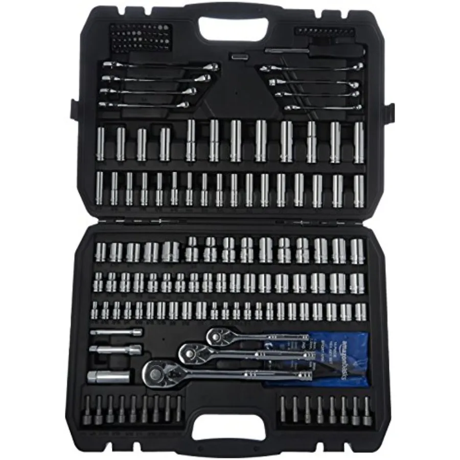 201-Piece Mechanic's Socket Tool Set With Case SAE and Metric Sizes Chrome-Vanadium Steel Portable
201-Piece Mechanic's Socket Tool Set With Case SAE and Metric Sizes Chrome-Vanadium Steel Portable