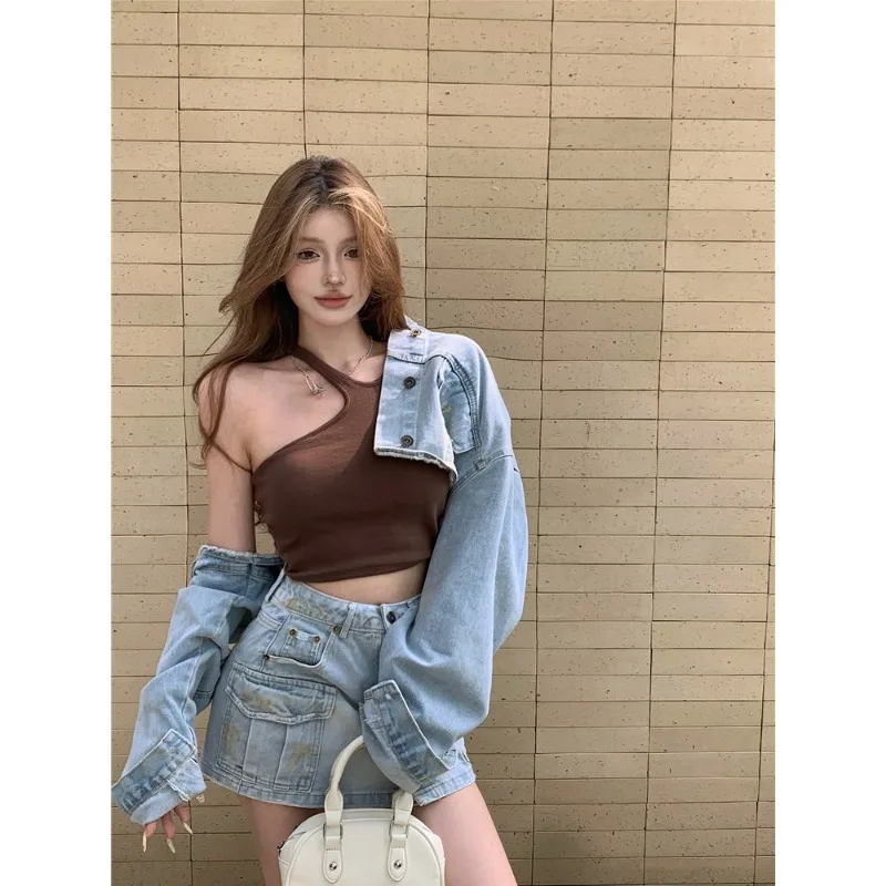 Women Denim Skirt Set Hot Girl Lapel Solid Korean Fashion Short Jacket High Waist A-line Mini Skirt High Street Two-piece Sets
Women Denim Skirt Set Hot Girl Lapel Solid Korean Fashion Short Jacket High Waist A-line Mini Skirt High Street Two-piece Sets