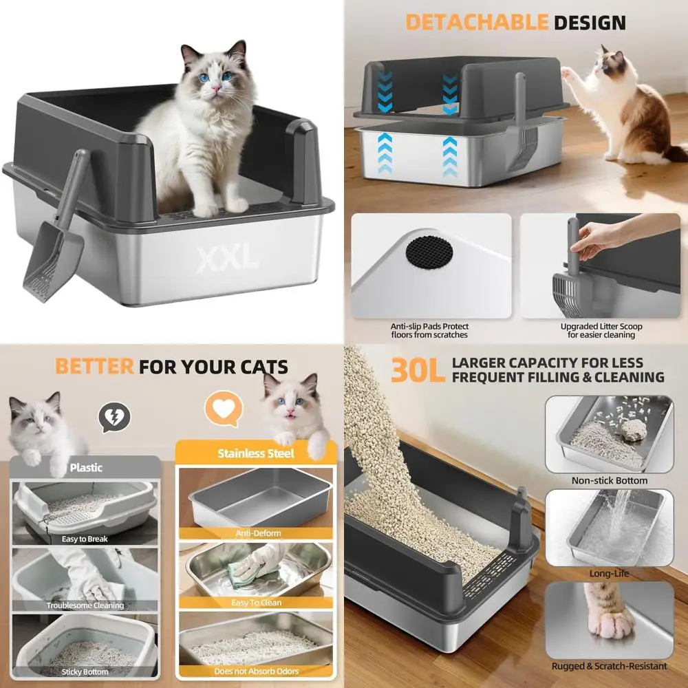 Extra Large Stainless Steel Cat Litter Box with Lid, High-Sided Metal Pan for Large Cats, Odor-Resistant, Leak-Proof, Includes S
Extra Large Stainless Steel Cat Litter Box with Lid, High-Sided Metal Pan for Large Cats, Odor-Resistant, Leak-Proof, Includes S