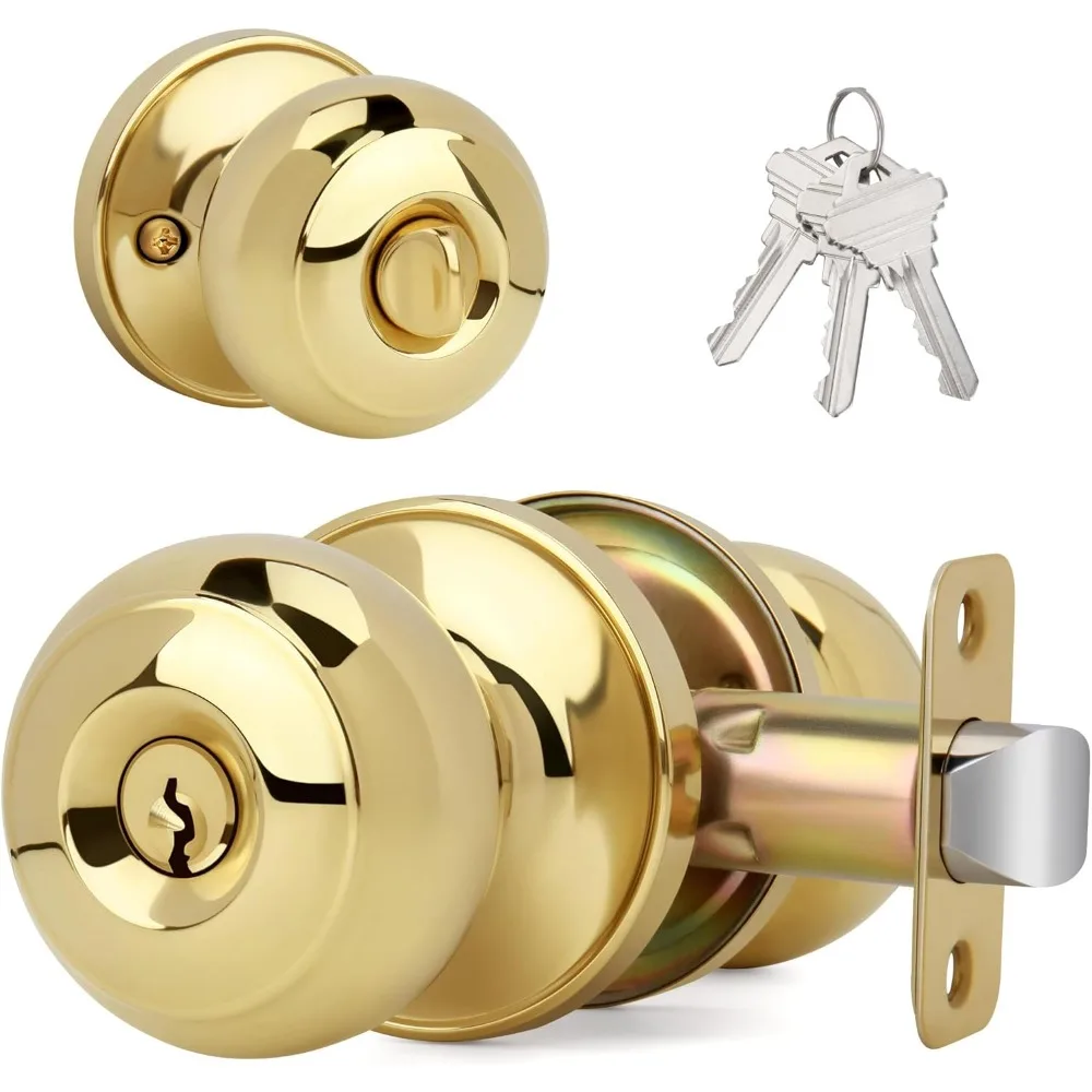 Flat Ball Door Knob with Keys and Lock, Keyed Entry Round Design Doorknob for Front/Entrance Doors, Polished Brass Finish
Flat Ball Door Knob with Keys and Lock, Keyed Entry Round Design Doorknob for Front/Entrance Doors, Polished Brass Finish