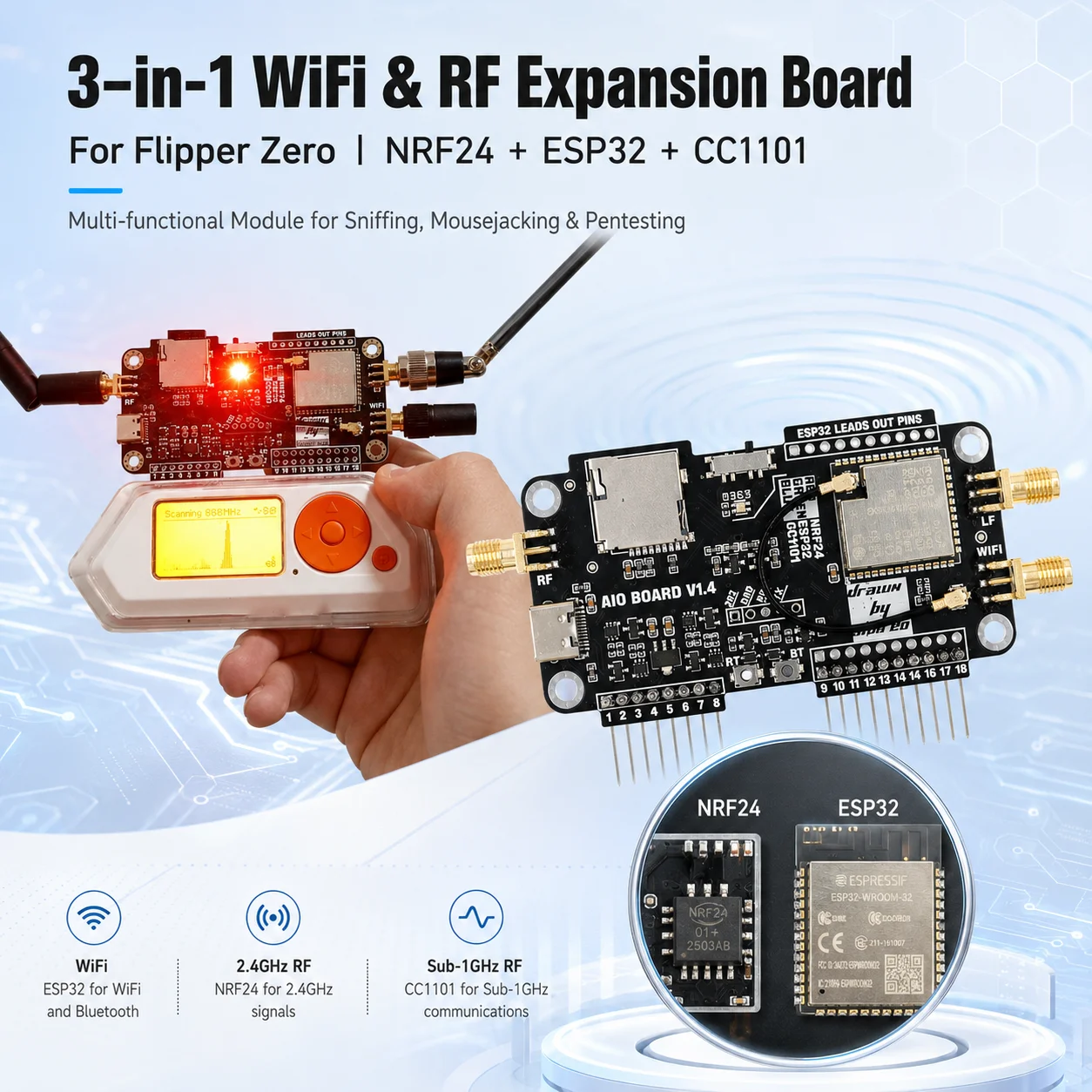 for Flipper Zero Modification Module NRF24+ESP32 Development Board 2.4G High Gain CC1101 Support NRF Sniffer Mousejacker
for Flipper Zero Modification Module NRF24+ESP32 Development Board 2.4G High Gain CC1101 Support NRF Sniffer Mousejacker