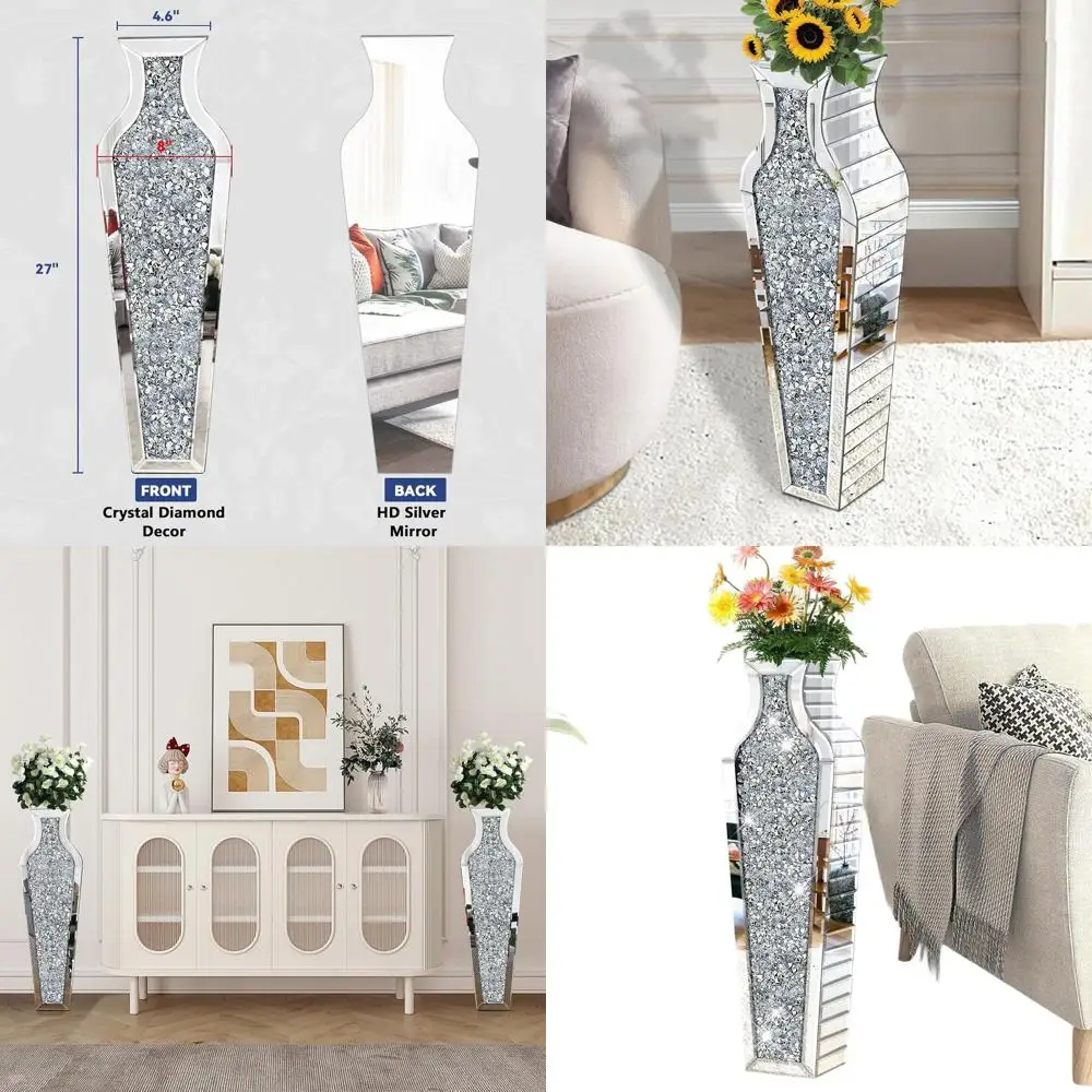 27-дюймовая напольная ваза серебристого цвета с ромбовидным узором для декора гостиной, хрустальная зеркальная ваза для сухоцветов
27-дюймовая напольная ваза серебристого цвета с ромбовидным узором для декора гостиной, хрустальная зеркальная ваза для сухоцветов