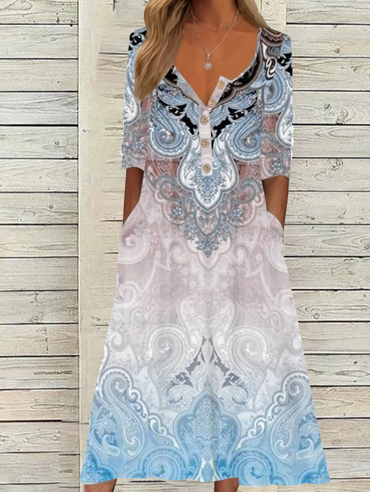 2025 Summer New Women's V-Neck Split Sleeve Button Dress V-Neck Maxi Dress Polyester Retro Aged Style
2025 Summer New Women's V-Neck Split Sleeve Button Dress V-Neck Maxi Dress Polyester Retro Aged Style