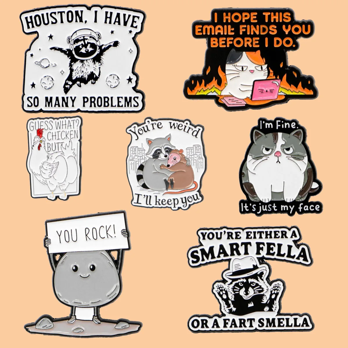 Raccoon Cat Animal Quotation Enamel Brooch Lapel Pins Badge on Backpack Clothing Accessories Jewelry Fashion Gifts for Friends
Raccoon Cat Animal Quotation Enamel Brooch Lapel Pins Badge on Backpack Clothing Accessories Jewelry Fashion Gifts for Friends