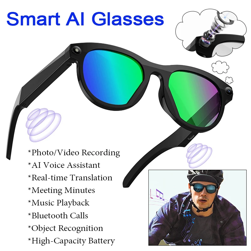 Smart AI Glasses Real-time Translation AI Object Recognition Bluetooth Calling Photo & Video Recording Intelligent Sunglasses
Smart AI Glasses Real-time Translation AI Object Recognition Bluetooth Calling Photo & Video Recording Intelligent Sunglasses