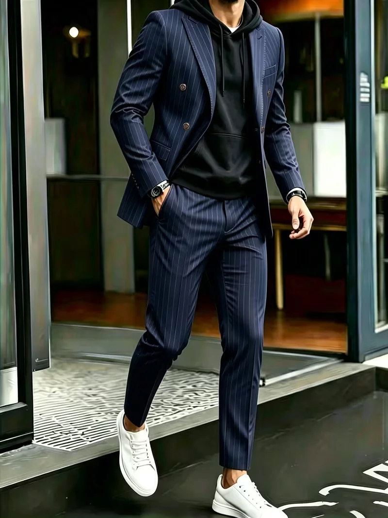 Men Navy Pinstripe 2PCS Suit Double Breasted Blazer Pants Office Business Casual Outfit
Men Navy Pinstripe 2PCS Suit Double Breasted Blazer Pants Office Business Casual Outfit