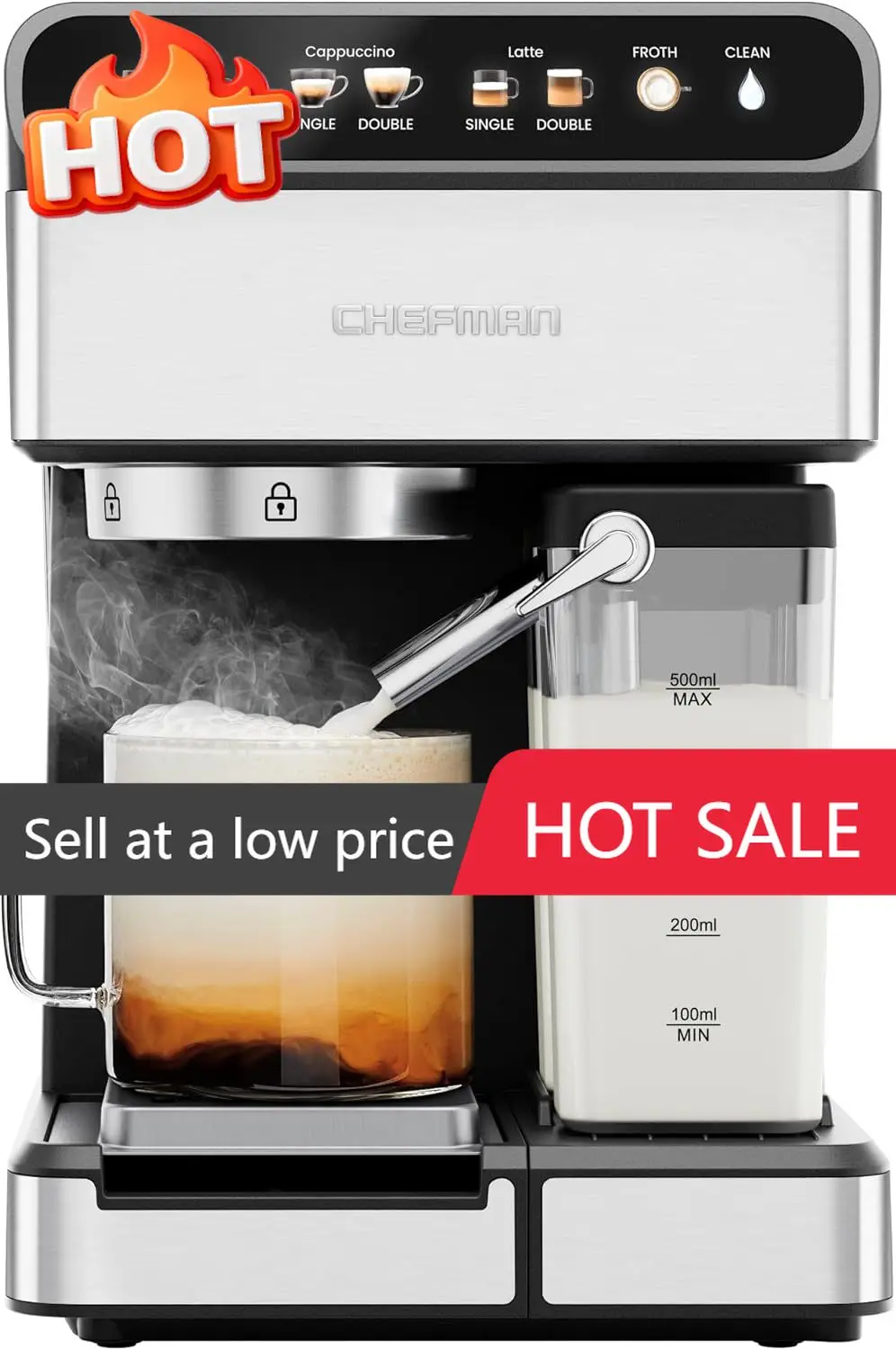 Espresso Machine Coffee Maker Brew Single Double Shots Built In Milk Frother Cappuccino Latte XL Removable Water Reservoir Stain
Espresso Machine Coffee Maker Brew Single Double Shots Built In Milk Frother Cappuccino Latte XL Removable Water Reservoir Stain