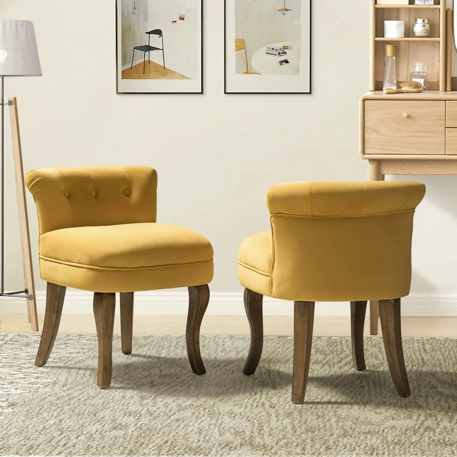 Velvet Vanity Chair Low Back Solid Wood Leg Upholstered Makeup Bedroom Living Room Small Mustard Set of 2,Customized
Velvet Vanity Chair Low Back Solid Wood Leg Upholstered Makeup Bedroom Living Room Small Mustard Set of 2,Customized
