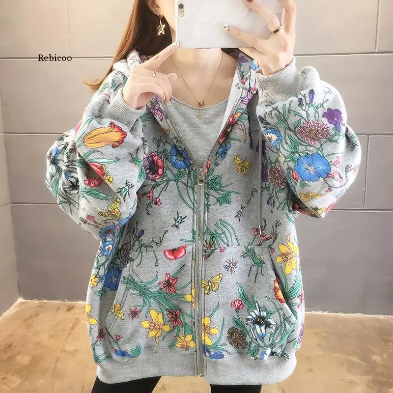Casual Floral Print Hoodies With Zipper Women Sweatshirts Korean 2021 Autumn Winter Hooded Hoodies Outerwear
Casual Floral Print Hoodies With Zipper Women Sweatshirts Korean 2021 Autumn Winter Hooded Hoodies Outerwear