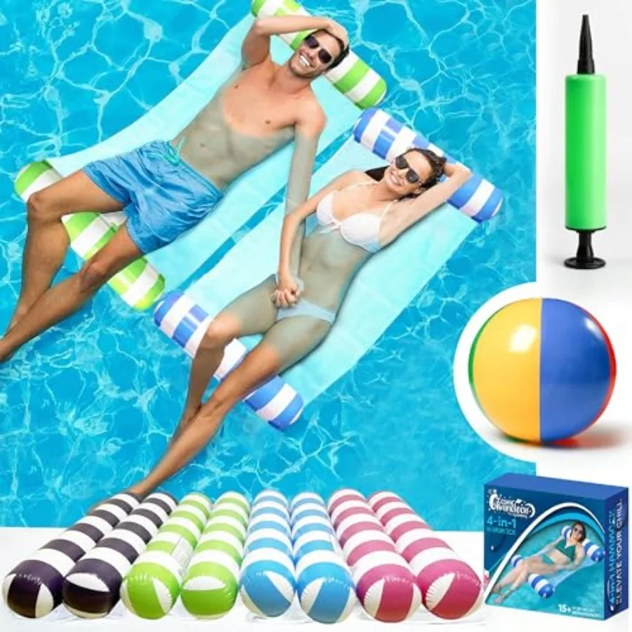 4 Pack Inflatable Pool Hammock Floats with Air Pump and Beach Ball, 4-in-1 Water Hammock Chair, Saddle, Lounge, and Drifter, Ad
4 Pack Inflatable Pool Hammock Floats with Air Pump and Beach Ball, 4-in-1 Water Hammock Chair, Saddle, Lounge, and Drifter, Ad
