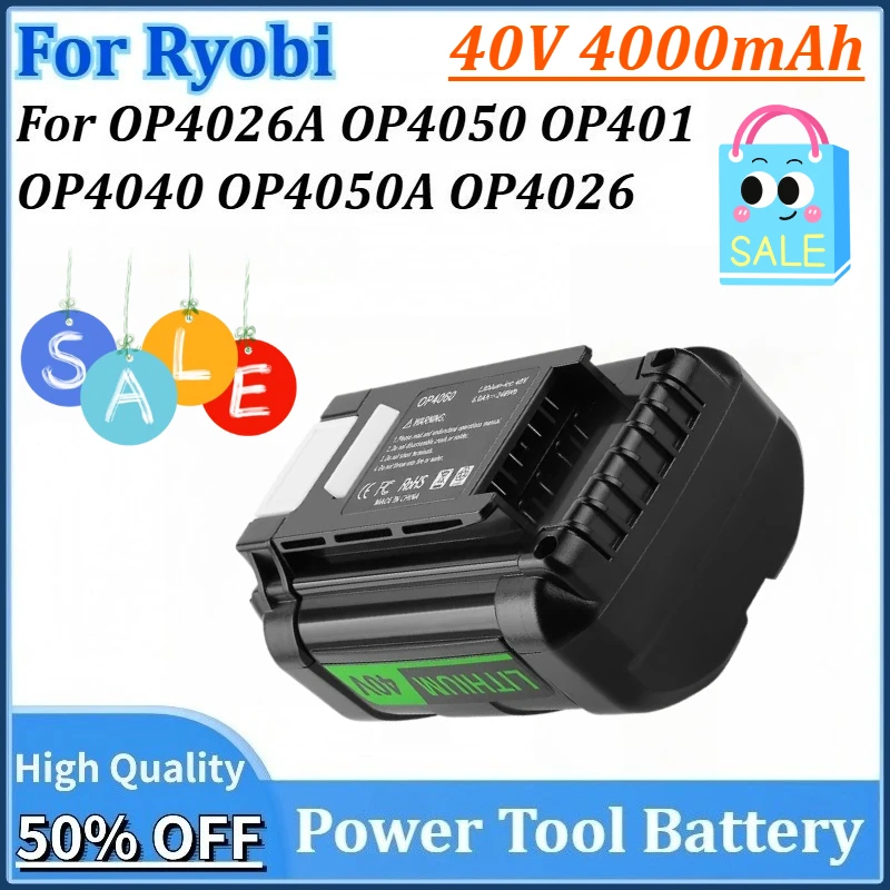 40V 4000mAh Replacement Lithium ion Power Tools Battery for Ryobi OP4026A OP4050A OP4026 OP4050 OP4040 OP401 with Fast Charger
40V 4000mAh Replacement Lithium ion Power Tools Battery for Ryobi OP4026A OP4050A OP4026 OP4050 OP4040 OP401 with Fast Charger